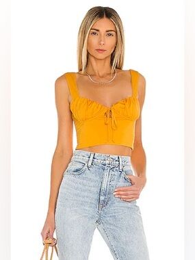 Camila Coelho Mustard Yellow Tie-Front Bustier Crop Top